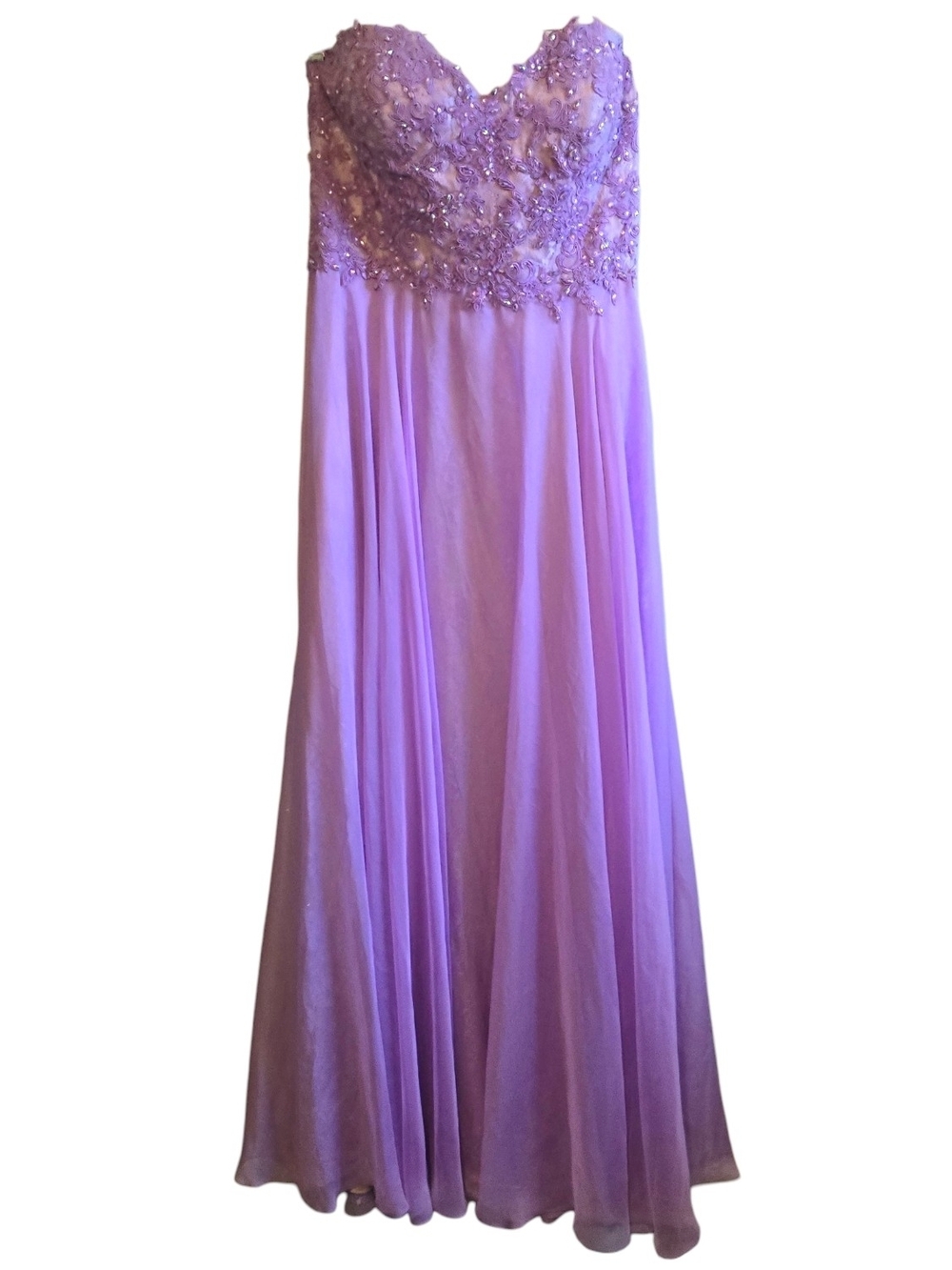 La Femme Lavender Lace & Sequin Embellished Strapless Prom Gown - Size 16